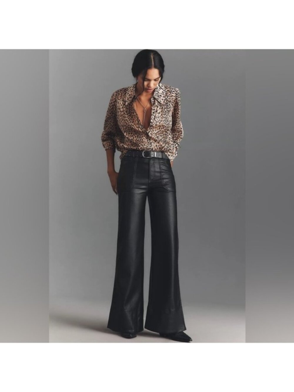 NWT Anthropologie The Rylan Faux Leather Relaxed High-Rise Flare Pants by Pilcro